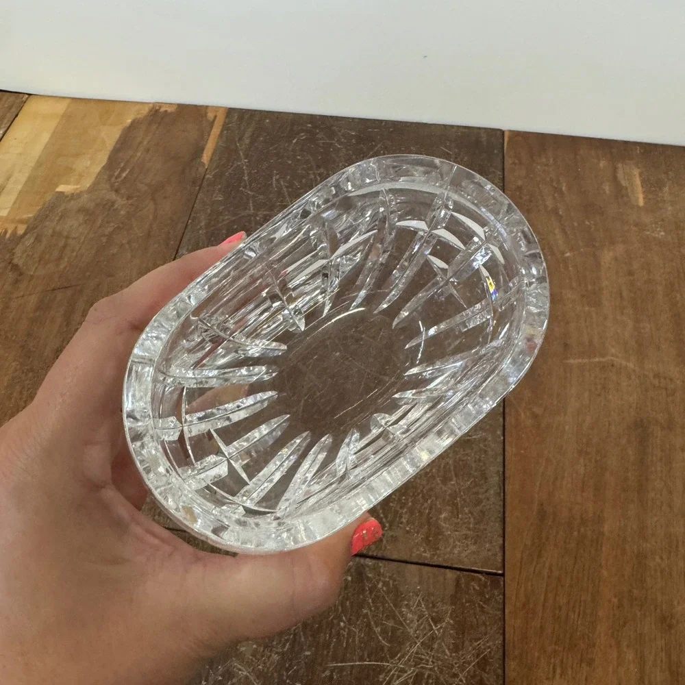 Oval Crystal Squat‎ Vase Candle Holder Cut Glass Decor